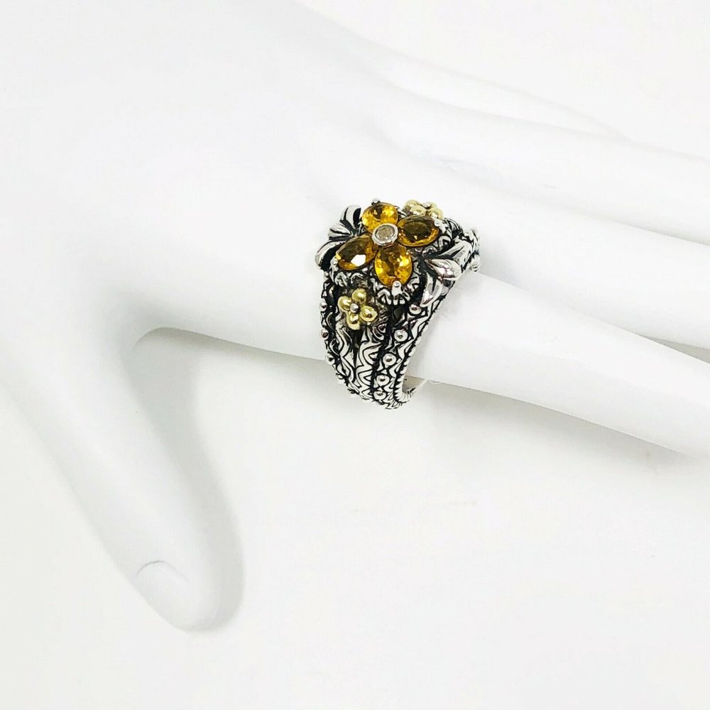Barbara Bixby Sterling Silver 18K Gold Citrine Flower Ring Size 6 - Picture 6 of 8